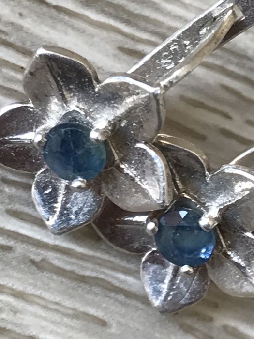 Серьги сапфиры и рубины серебро.