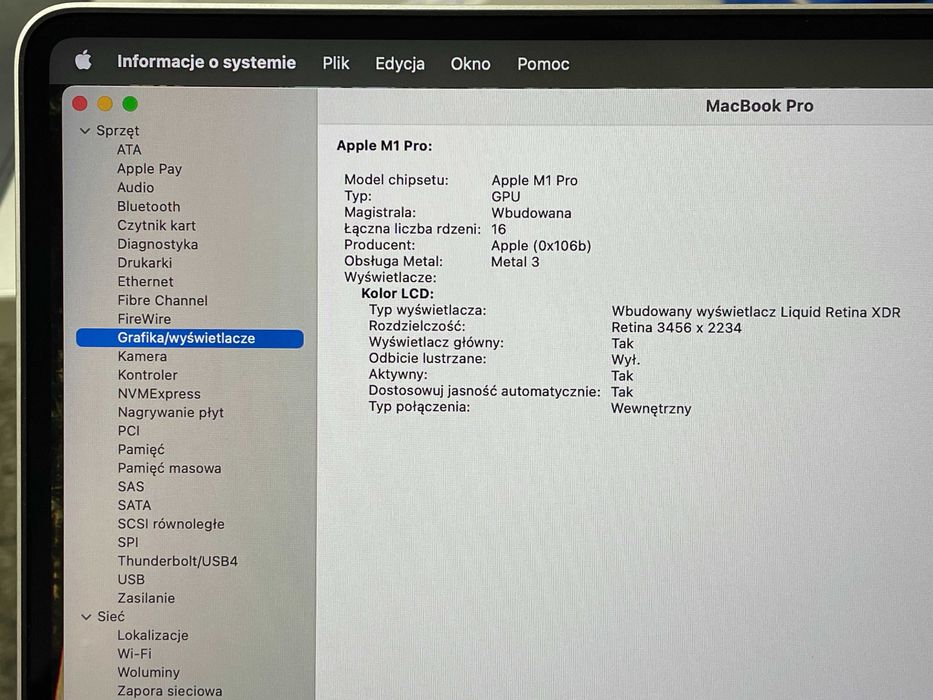 2021 MacBook Pro A2485 16" M1 PRO 16GB 1000GB