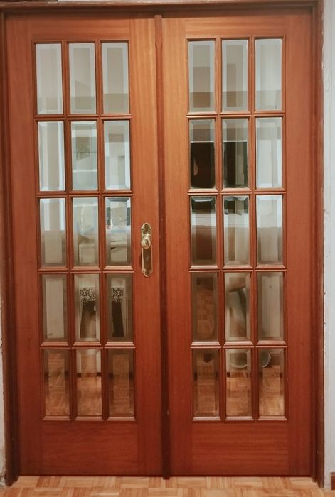 8 Portas de madeira com vidro jateado+fechadura/maçaneta/espelho