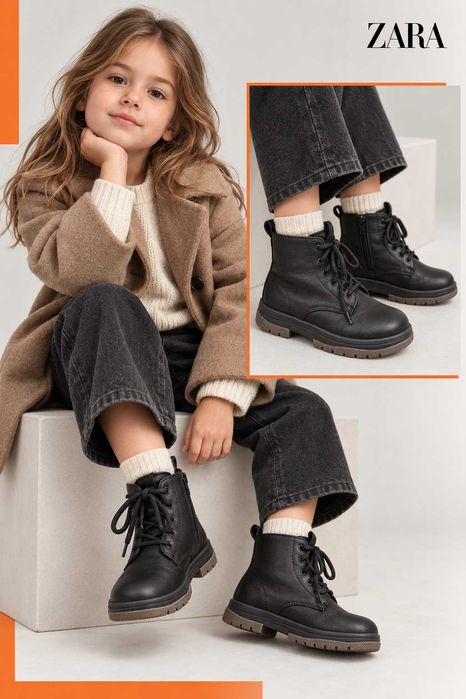 Ботинки черные кожаные Zara, р. 24