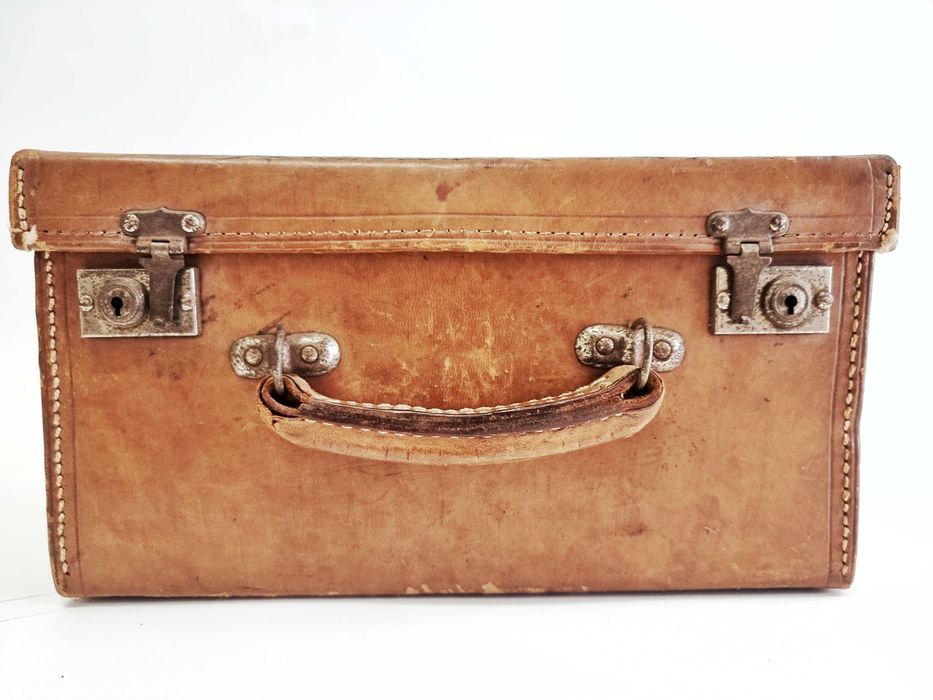 Mala de transporte de chapéus em couro rígido anos 30