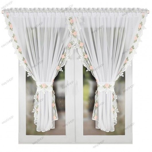 Piękna firana gotowa z kolorową gipiurą