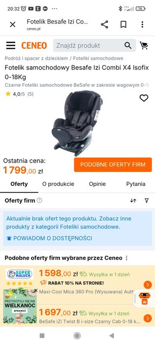 Fotelik samochodowy BeSafe IZI Combi, super stan
