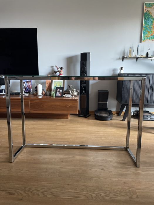 Consola da metal com tampo de vidro