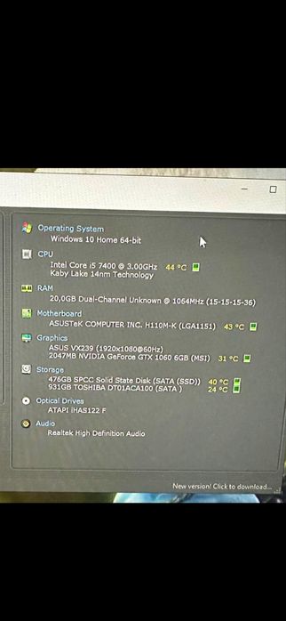 PC 20 GB RAM , intel core i5 7400 3.00 GHz