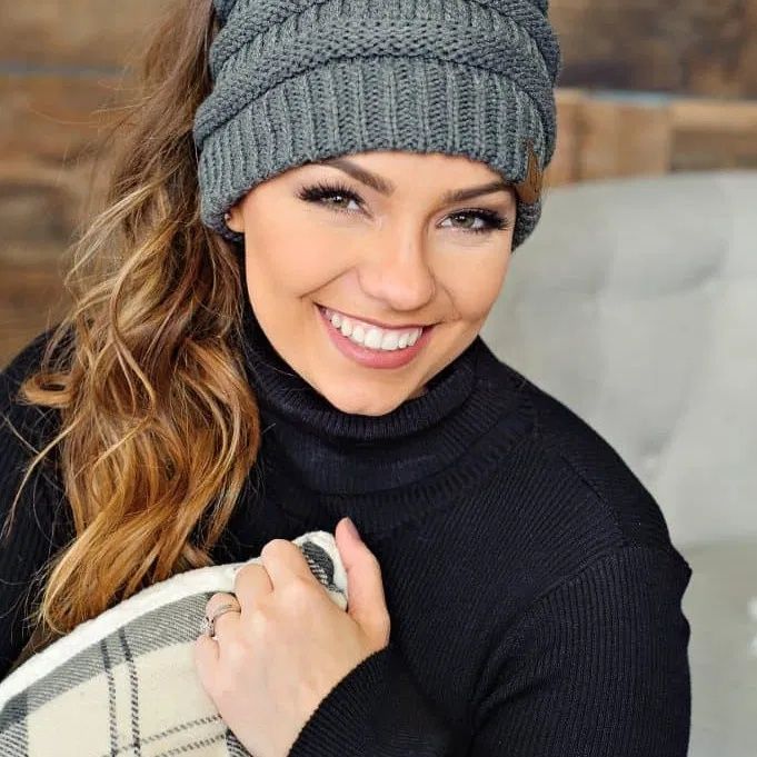 Gorros de malha quentinhos para rabo de cavalo