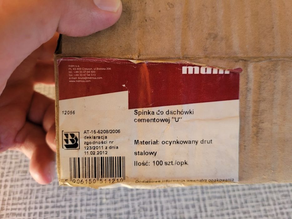Spinka do dachówki cementowej betonowej U 200szt.