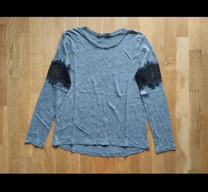 Sweterek, ozdobne rękawy, wstawki, koronka, koronkowe