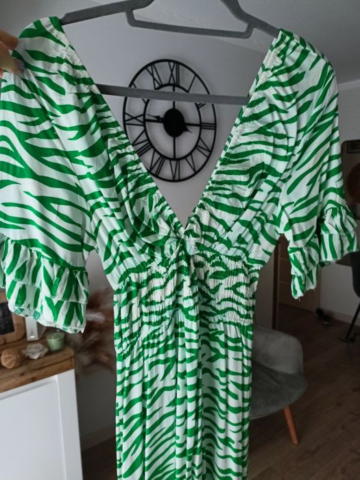 Sukienka maxi# paski zebra # dekolt kopertowy