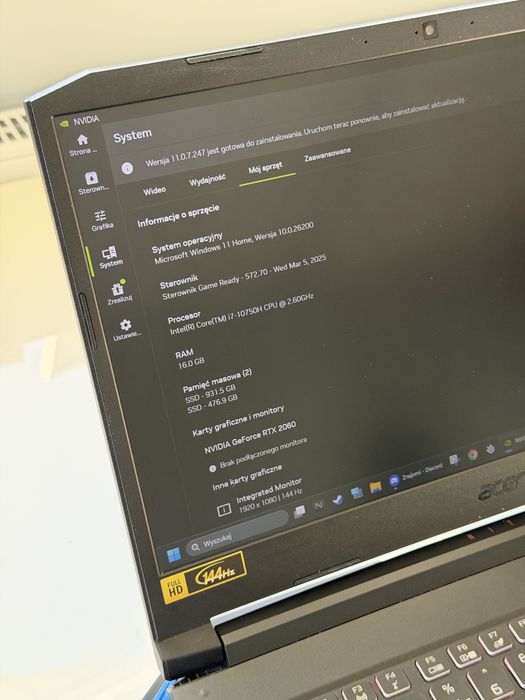 Acer Nitro 5: Intel i7, RTX 2060, 512 SSD + 1TB HDD