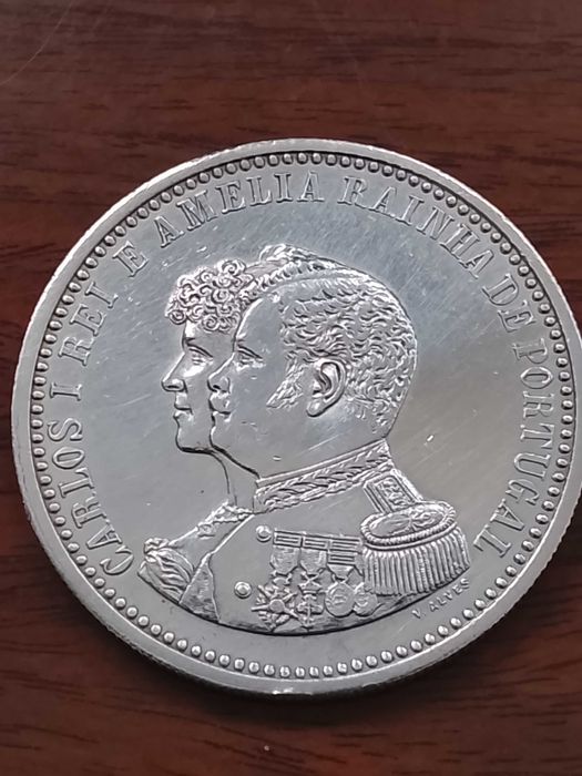 Moeda de 500 reis de 1898 de D. Carlos e D. Amélia, em Prata
