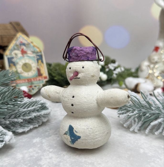 Антикварная редкая ёлочная ватная игрушка, Снеговик, СССР