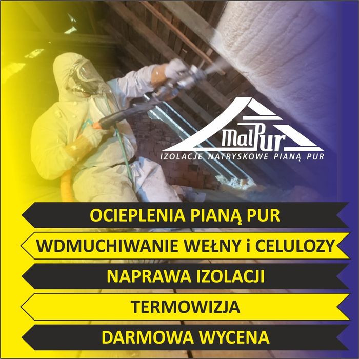 Ocieplanie piana PUR celuloza ocieplenie poddaszy izolacja domu stropu