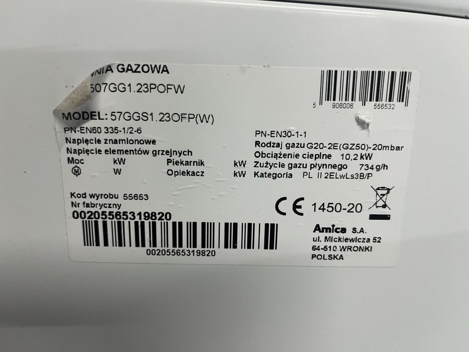 Kuchenka Amica gazowa 50cm |12msc |BD stan |Dowóz