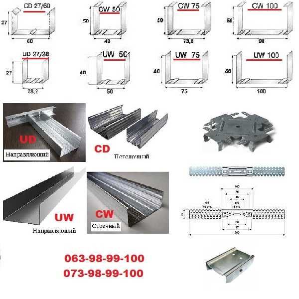 РОЗПРОДАЖ профіля для гіпсокартону UD-27 UW-100 0,55 мм 3м. Підвіси ЕС