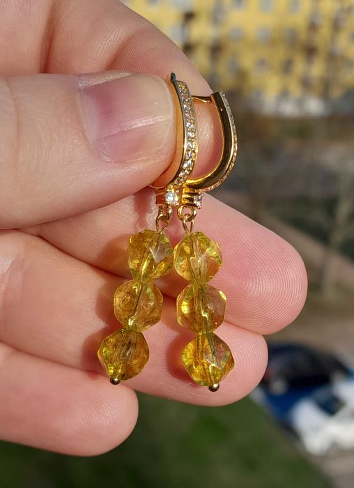Pozłacane kolczyki z kamienia naturalnego chryzolit, peridot, oliwin.