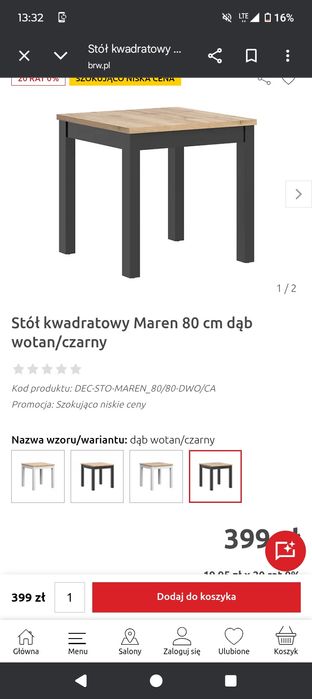 Stół kwadratowy dąb czarny 80x80