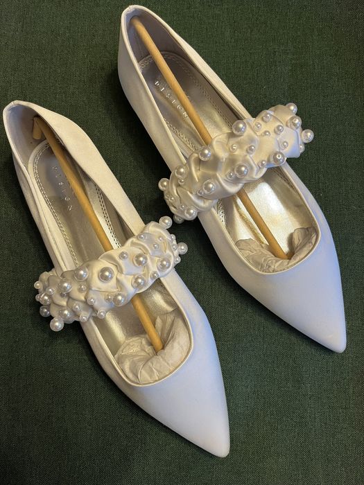 Baleriny ślubne białe z perełkami