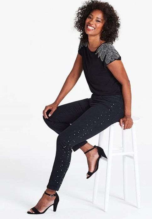 Nowe spodnie dżinsowe z perłami Denim Anthology Sadie Slim 12 Petite
