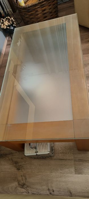 Mesa centro madeira e vidro fosco