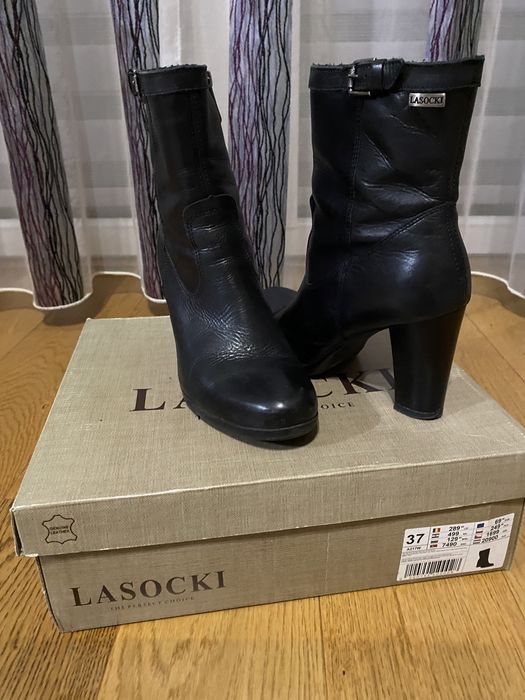 Botki skórzane na obcasie, słupku roz. 37 Lasocki