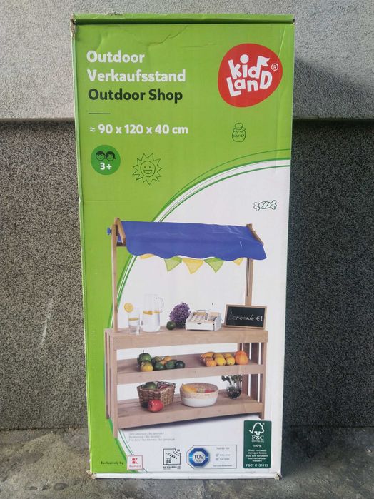 OKAZJA Stragan bazar drewniany do zabawy z daszkiem półkami ladą