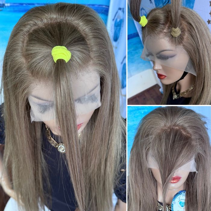 Натуральный парик большая система кожи славянка пепел русый волос 75см