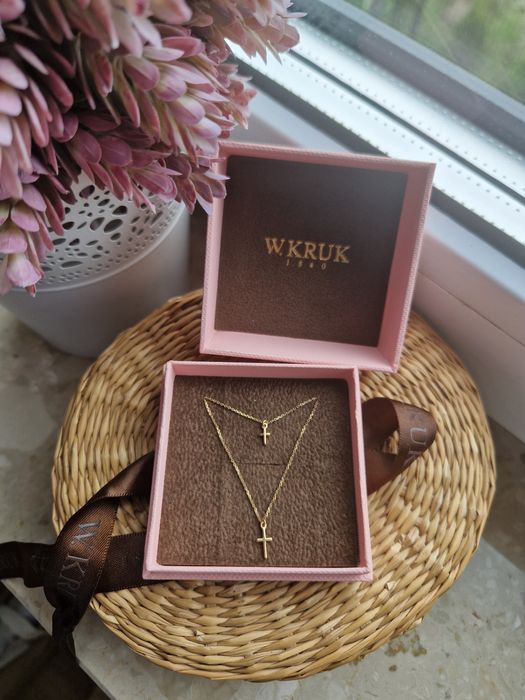 Nowy zloty Łańcuszek Naszyjnik W. KRUK krzyżyk Krzyże Komunia zloto375
