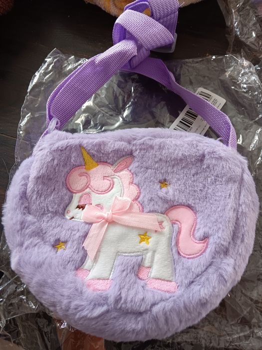 Bolsa de pelúcia unicórnio com alça regulável
