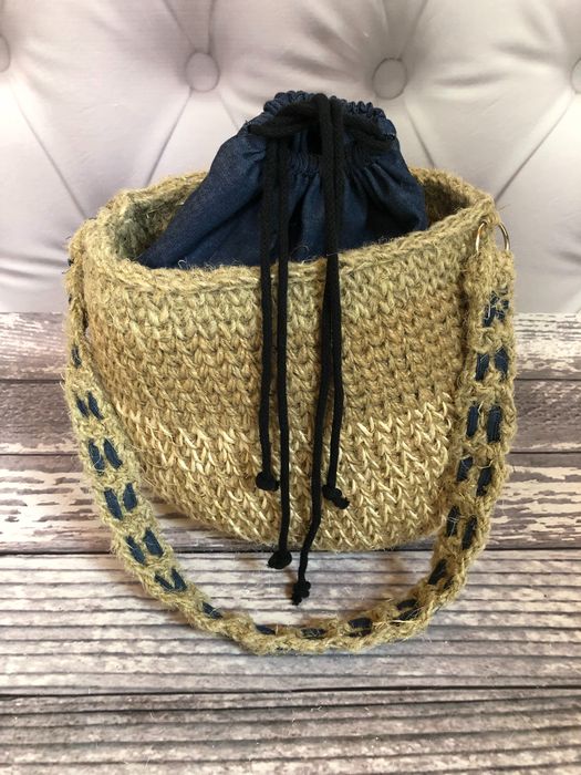 Koszyk torebka ręcznie robiony hand made o bag jeans lato pleciony