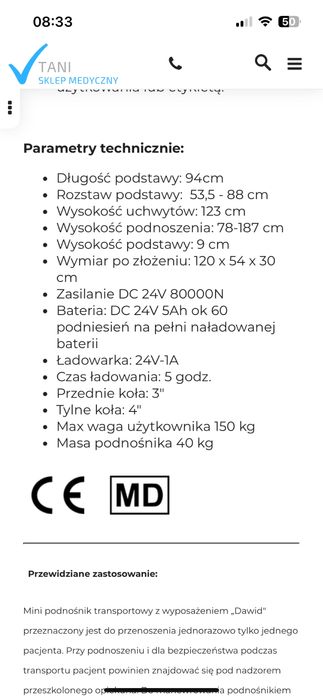 Podnosnik dla niepelnosprawnych Vitea Care Dawid Mini