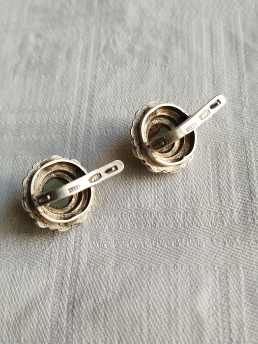 Срібні сережки з нефритом натуральний камінь вінтаж