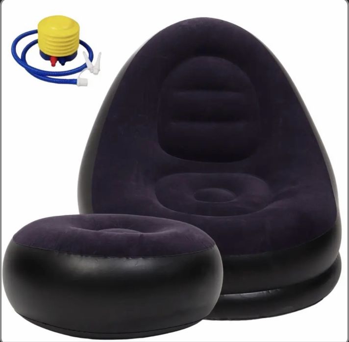 Надувное кресло с пуфом для отдыха AIR SOFA велюровое