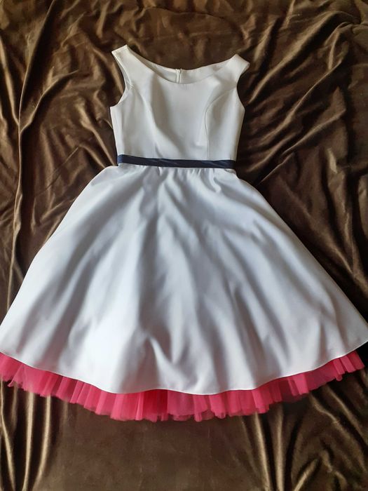 sukienka koktajlowa, biała, midi, vie de château atelier, rozmiar M