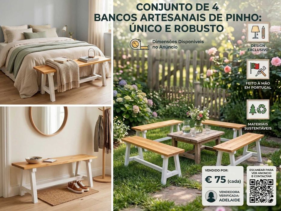 Bancos Artesanais Pinho ÚNICO E ROBUSTO - Interiores, Jardim e Eventos