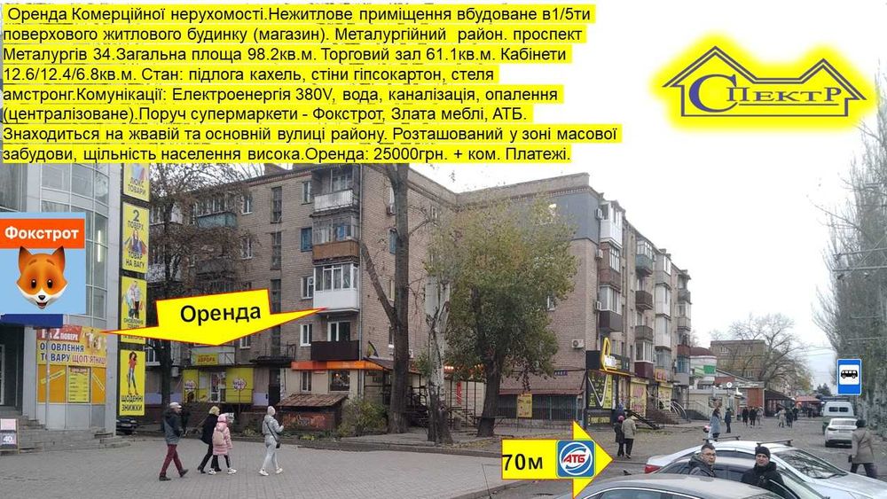 Соц Місто  навпроти АТБ, поруч Фокстрот без центрального опалення