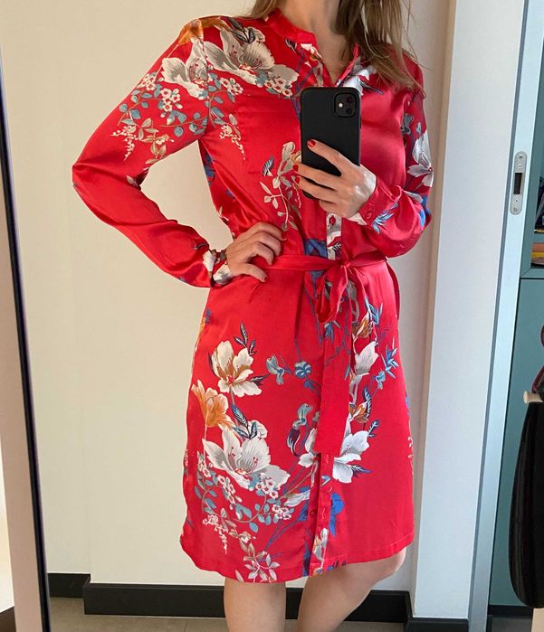 OBJECT sukienka japońska kimono szmizjerka czerwona w kwiaty rozm. 34