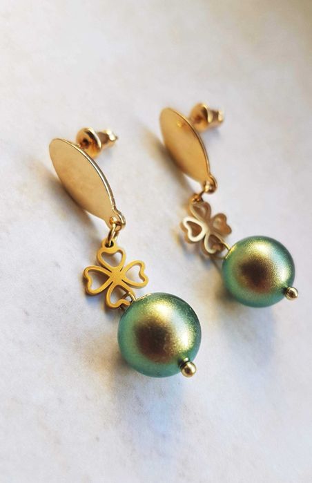 Kolczyki Stal Chirurgiczna - Koniczyna, Perły Swarovski