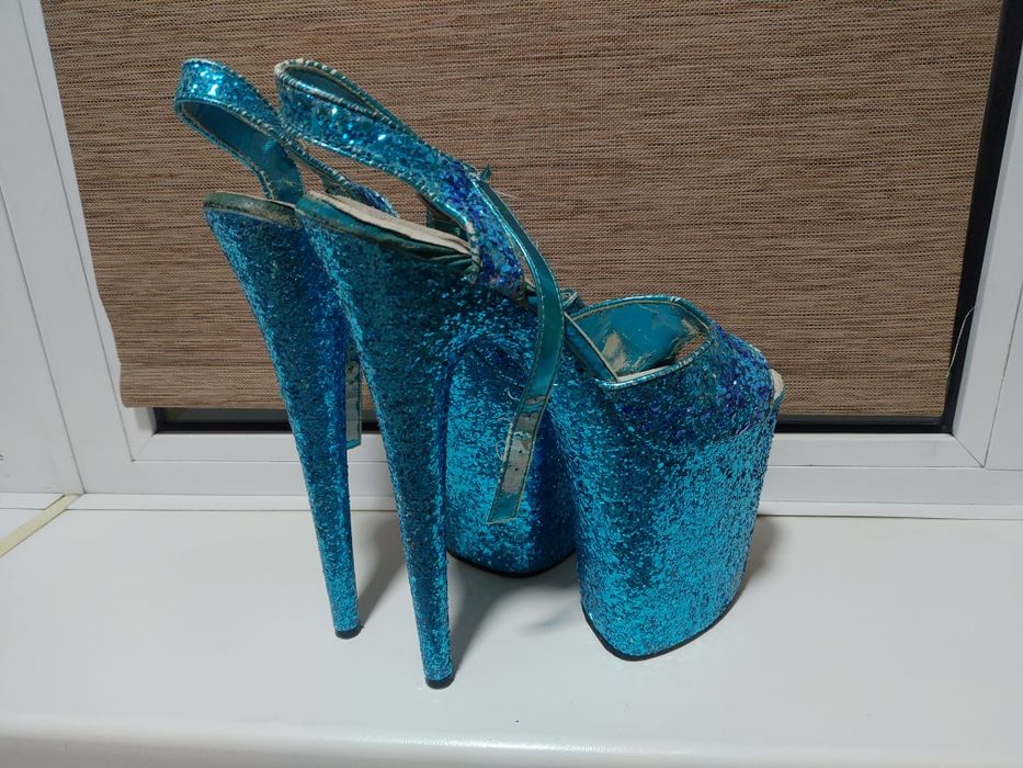 Босоножки стрипы тройки бирюзовые Pleaser 39 размер