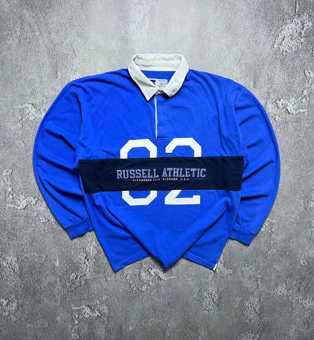 Вінтажний Лонгслів Регбі з довгим рукавом Russel Athletic Рассел Атлетік Великий Логотип Колір синій Розмір Л