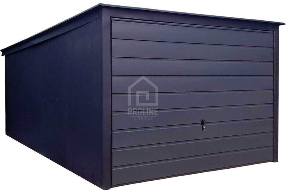 Garaż blaszany 3x5 - Brama uchylna - antracyt - dach spad w tył PLG123