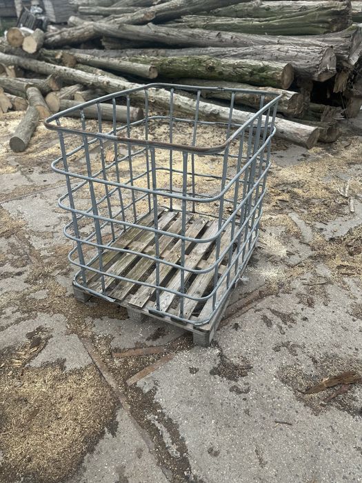 Kosz metalowy 1000L po zbiorniku mauser, kosz na drewno skrzyniopaleta