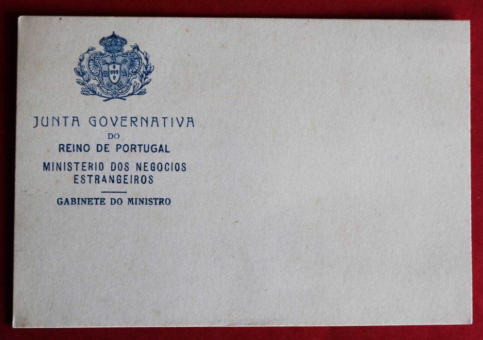 Monarquia do Norte 1919 cartão ministro dos Negócios Estrangeiros