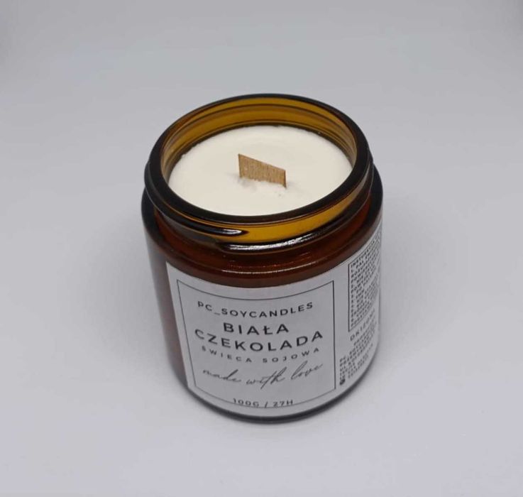 Świeca Sojowa Zapachowa Biała Czekolada 120ml 27h Drewniany Knot