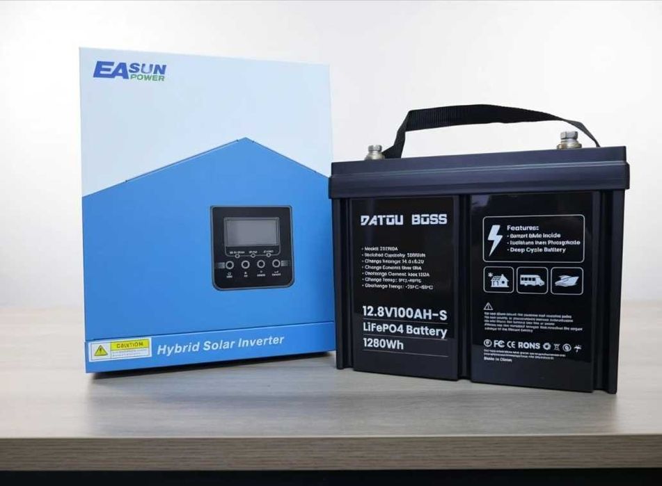 Комплект резервного живлення 2,2 кВт EASUN 2.2kW 12V + LiFePO4 12V 100Ah 1280Wh для квартири, будинку, інвертор 2200Вт
