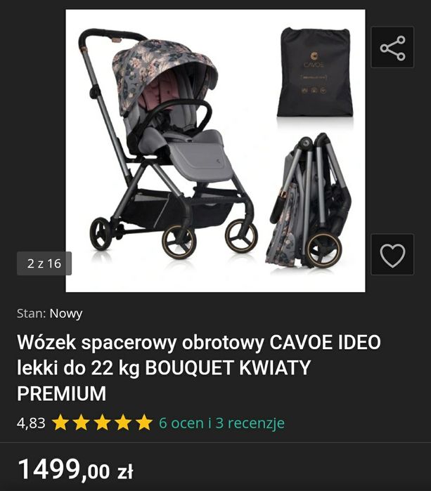 Wózek spacerowy CAVOE IDEO obrotowy 360