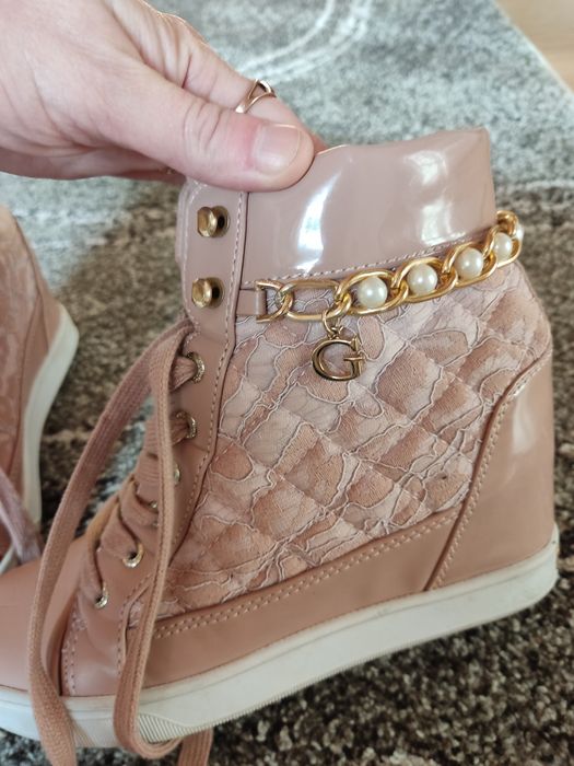 Guess sneakersy koturn 37 24cm 38 pudrowy róż