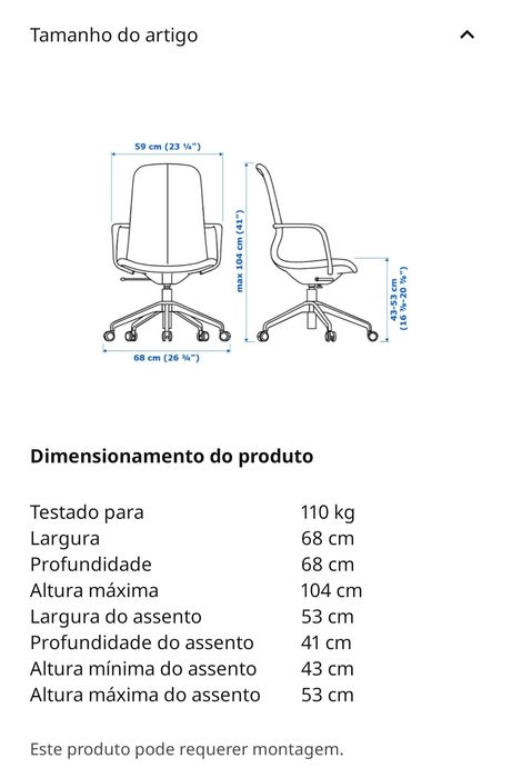 Cadeira giratória com braços e rodízios