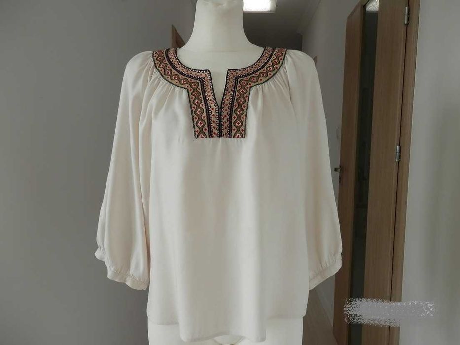 Bluzka Kremowa Obłędny Haft w stylu Etno Boho Mango S/M