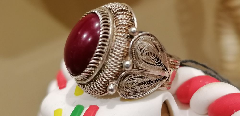 Anel antigo prata filigrana com Ágata